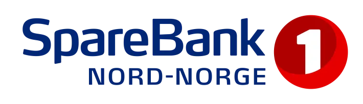 Hvit bakgrunn, bl&aring; tekst "SpareBank 1 Nord-Norge".