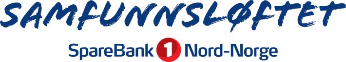 Hvit bakgrunn, bl&aring; tekst "Samfunnsl&oslash;ftet SpareBank 1 Nord-Norge".