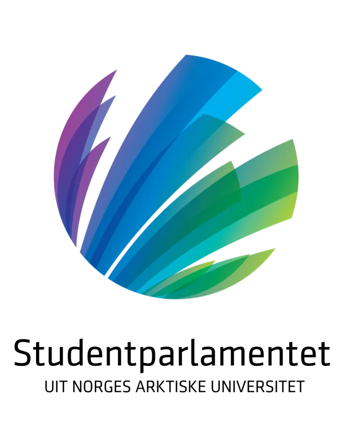 Logo studentparlamentet universitetet i Troms&oslash;. Hvit bakgrunn, svart tekst "Studentparlamentet UiT". 