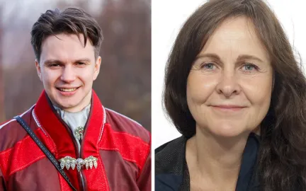 Et bilde av to mennesker. Fra venstre til h&oslash;yre har vi Julius Mihkkal Eriksen Lind og Solveig Rosseb&oslash;.