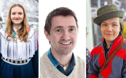 Et bilde av tre personer. Fra venstre til h&oslash;yre har vi Tora Gaupseth, Torjer Olsen og Juh&aacute;n Nikolaus Wuolab Wollberg.