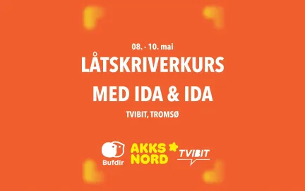 Oransje bakgrunn med teksten "L&aring;tskrivierkurs med Ida & Ida."