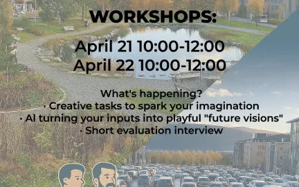 Tekst sier: Let's reimagine UiT's campus - together! Mer informasjon om tid og hva som skjer under workshoppen. 