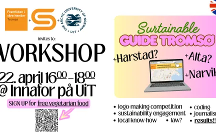 Teksten sier: Workshop 22. April 16:00 til 18:00 med informasjon om hvor og en QR kode. 