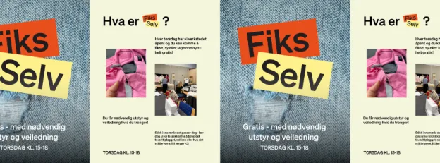 Tekst sier: Hva er Fiks Selv? Mer informasjon f&oslash;lger, og et par bilder fra Rebell.