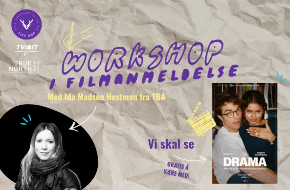 Bilde av Ida Madsen Hestman med teksten: Workshop i filmanmeldelse. 
