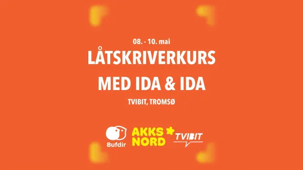 Oransje bakgrunn med teksten "L&aring;tskrivierkurs med Ida & Ida."